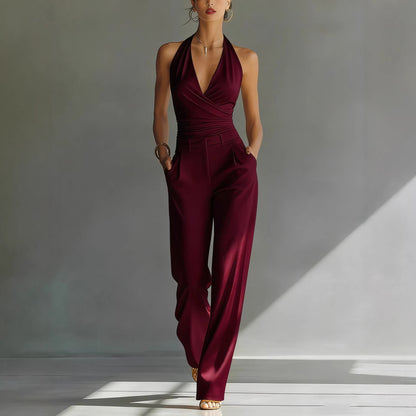 Halter Top And High-waisted Wide-leg Pants Casual Set