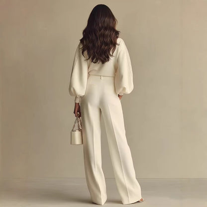 Round Neck Long Sleeved Sweatshirt And Pants Set